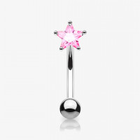Piercing Curvo Estrela de Zircônia Rosa em Aço Cirúrgico