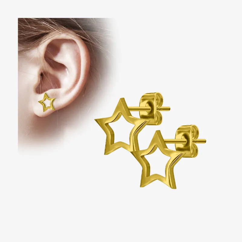 Brinco Estrela Dourada de Aço 316L - Par - Brincos
