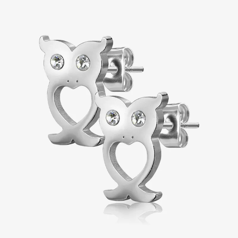 Brinco Coruja Par delicado feminino em aço cirúrgico