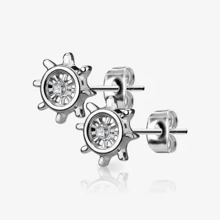Brinco Roda do Leme masculino em aço inoxidável com design náutico