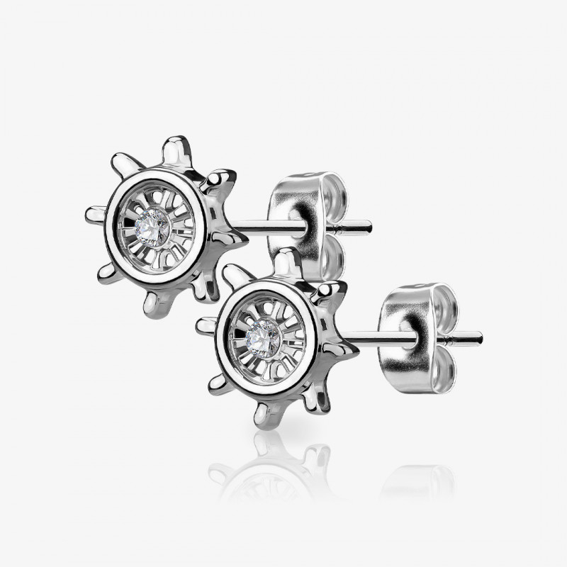 Brinco Roda do Leme masculino em aço inoxidável com design náutico