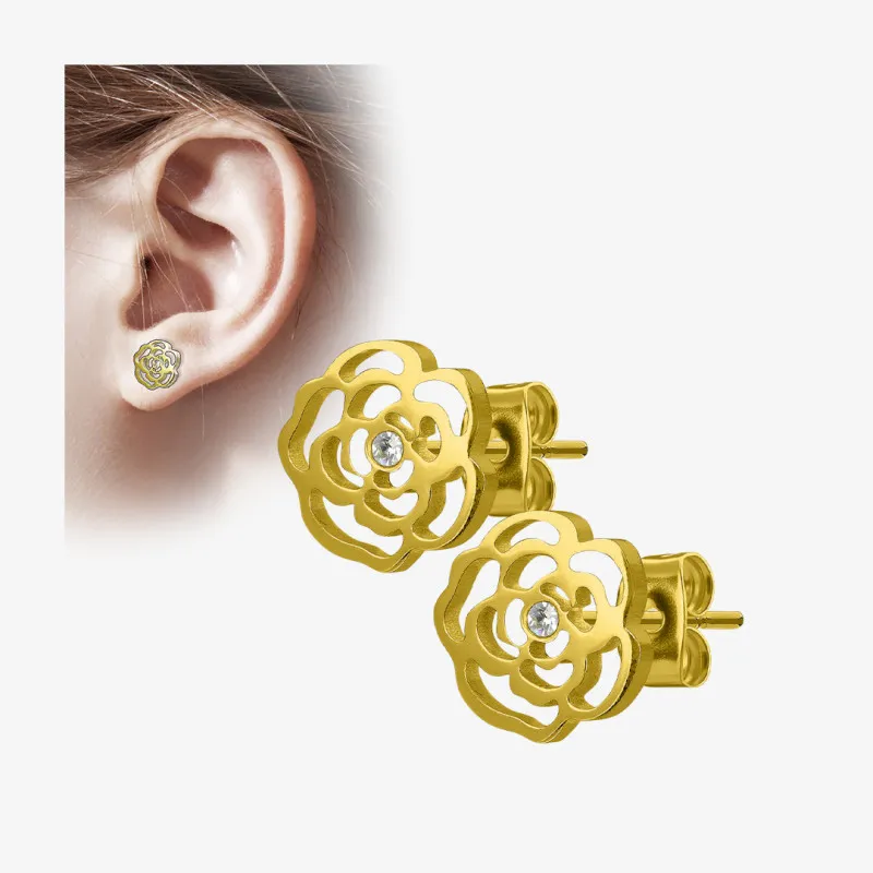 Brinco Rosa Dourada - Par - Brincos