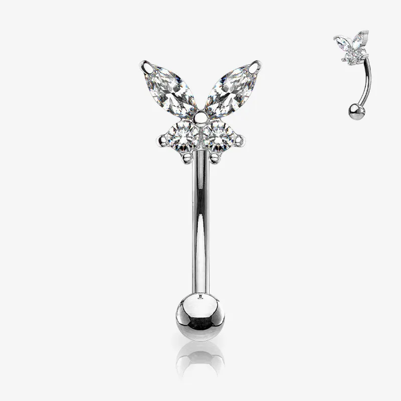 Piercing Sobrancelha Borboleta Zircônia com brilho delicado em aço cirúrgico