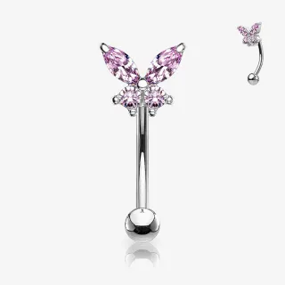 Piercing Sobrancelha Borboleta com detalhe em zircônia rosa em aço cirúrgico