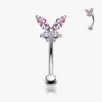 Piercing Sobrancelha Borboleta com Zircônia Rosa Delicada