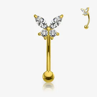 Piercing Sobrancelha Dourado Borboleta de zircônia em aço cirúrgico