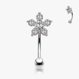 Piercing sobrancelha flor com zircônia cravejada em aço curvo