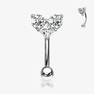Piercing sobrancelha coração com zircônias cravejadas em aço cirúrgico