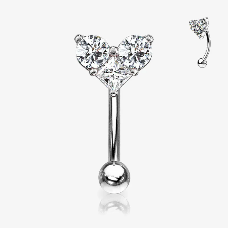 Piercing sobrancelha coração com zircônias cravejadas em aço cirúrgico