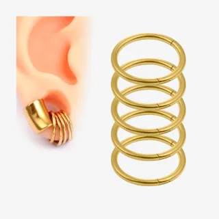 Algema de lóbulo com Argolas de Aço Cirúrgico Dourado - Início