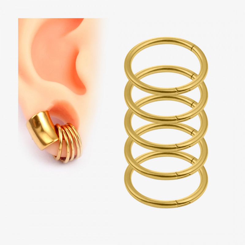 Algema de lóbulo com Argolas de Aço Cirúrgico Dourado - Início