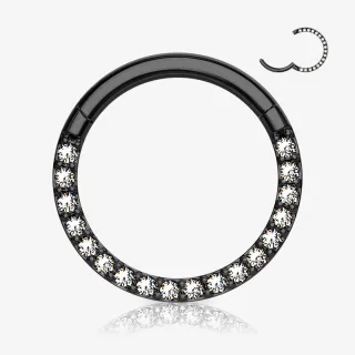 Piercing Argola Preta Clicker com micro zircônias cravadas na lateral em aço cirúrgico