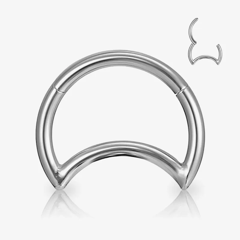 Piercing Meia Lua Clicker Titânio com fecho articulado e acabamento polido