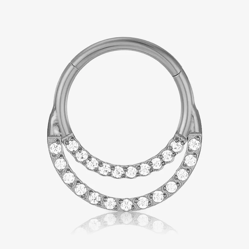 Argola Clicker de Titânio com círculo duplo e zircônias cravadas
