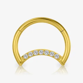 Argola Meia Lua Clicker Dourada com zircônia frontal em titânio