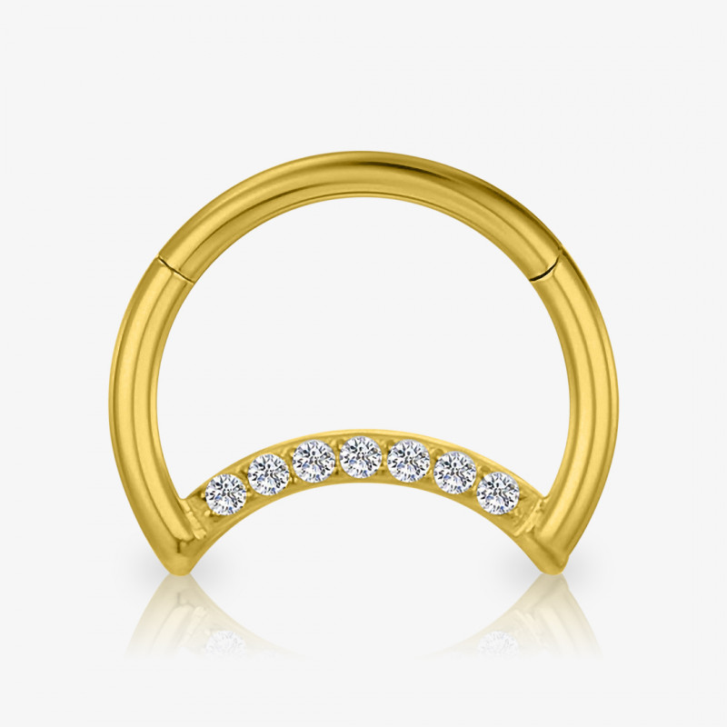 Argola Meia Lua Clicker Dourada com zircônia frontal em titânio