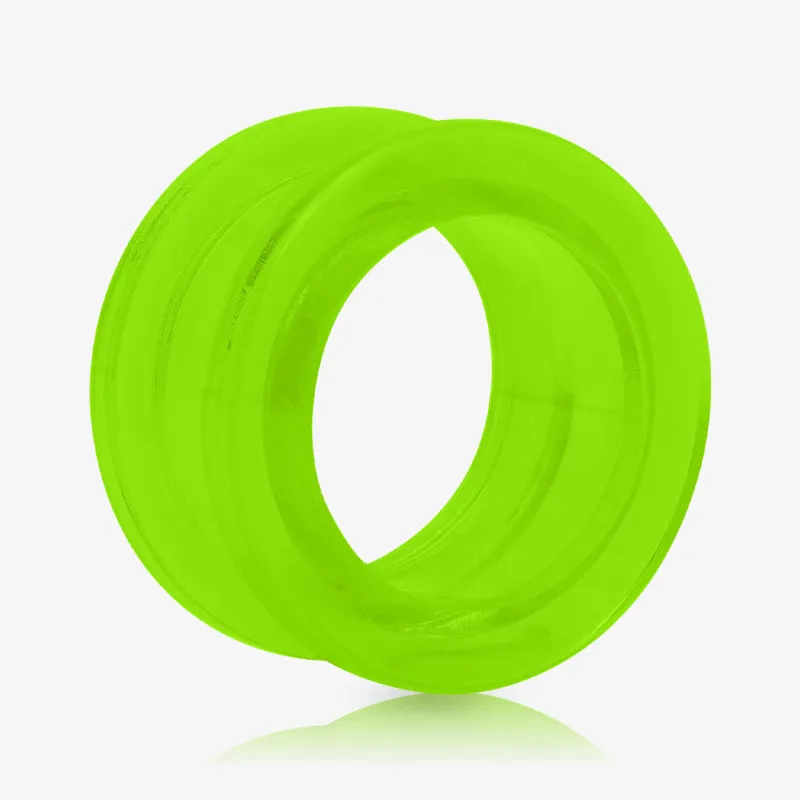 Alargador de Acrílico Verde translúcido com rosca em vista frontal