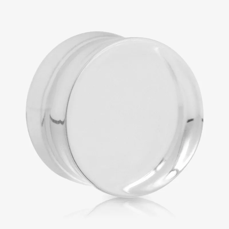 Plug acrílico transparente fechado com acabamento reto e superfície lisa