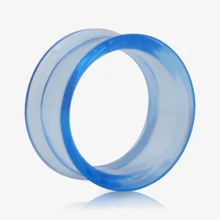 Alargador de acrílico azul translúcido flangeado vazado em destaque