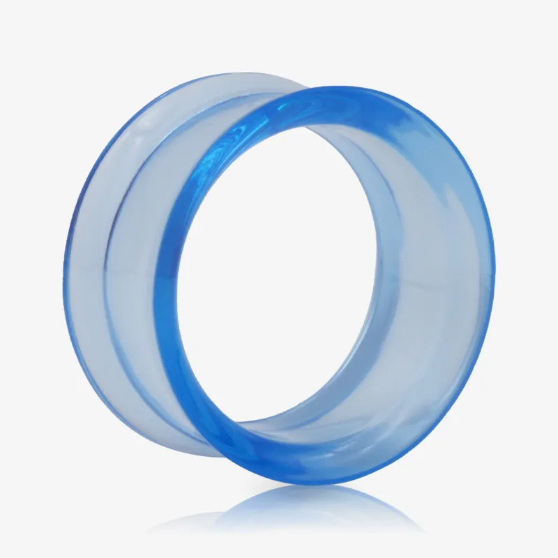 Alargador de acrílico azul translúcido flangeado vazado em destaque