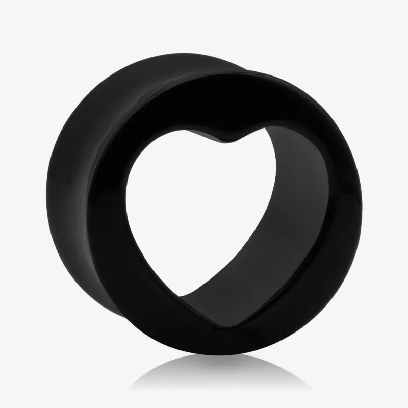 Plug de Acrílico Preto - Redondo com Coração - Acrílico