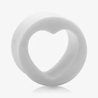 Plug de Acrílico Branco - Redondo com Coração - Acrílico