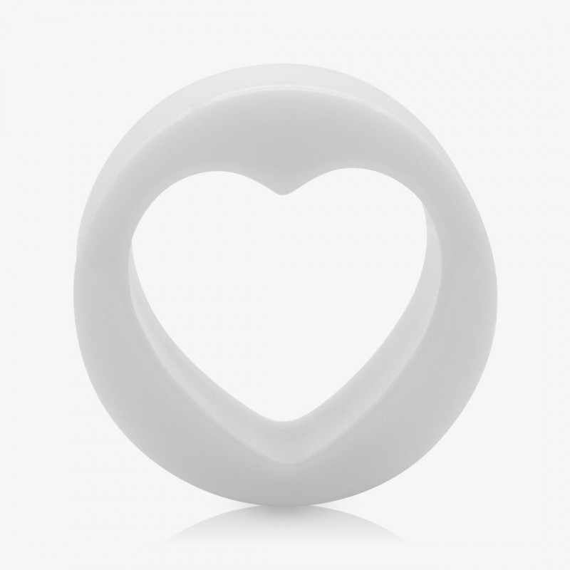 Plug de Acrílico Branco - Redondo com Coração - Acrílico