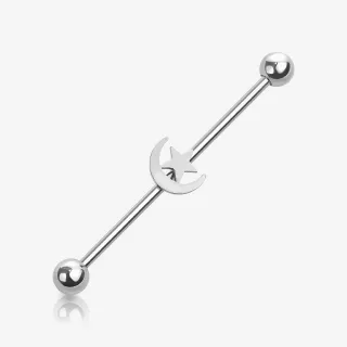 Piercing Transversal de Aço Cirúrgico - Lua e Estrela - Piercings Transversal