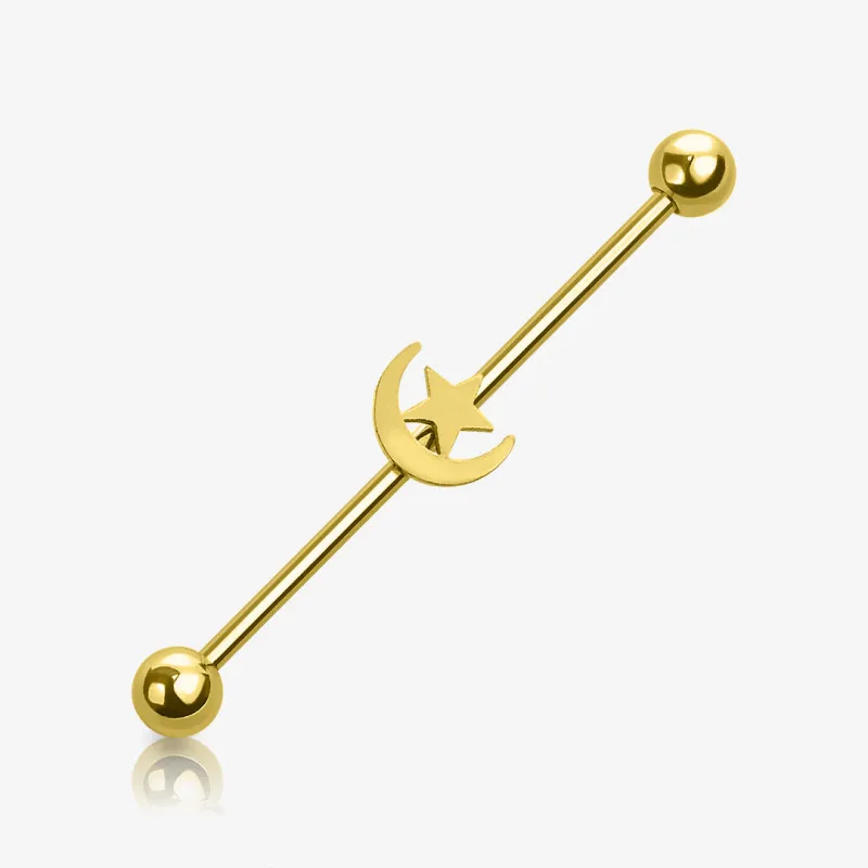 Piercing Transversal Dourado - Lua e Estrela - Piercings Transversal