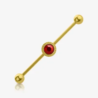 Piercing Transversal Encanto com haste dourada e pedra tipo ruby