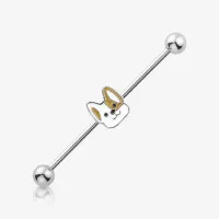 Piercing Transversal Cute Corgi de Aço Prata Estiloso