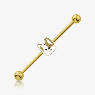 Piercing Transversal Cute Corgi dourado com pingente fofo de cachorro em aço cirúrgico