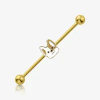 Piercing Transversal Cute Corgi Dourado em Aço Cirúrgico