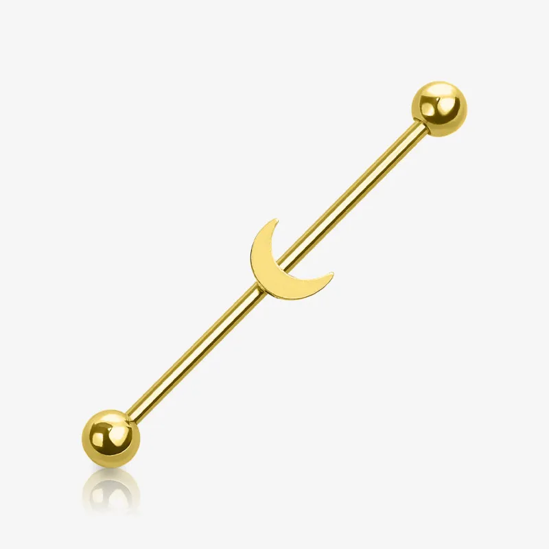 Piercing Transversal Lua dourado em aço cirúrgico com detalhe lunar