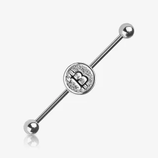 Piercing Transversal Bitcoin de Aço Cirúrgico Prateado