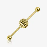 Piercing Transversal Bitcoin em Aço Cirúrgico Dourado