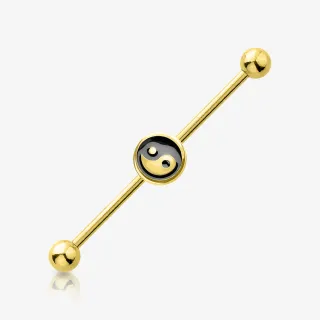 Piercing Transversal Ying Yang de Aço Cirúrgico Dourado