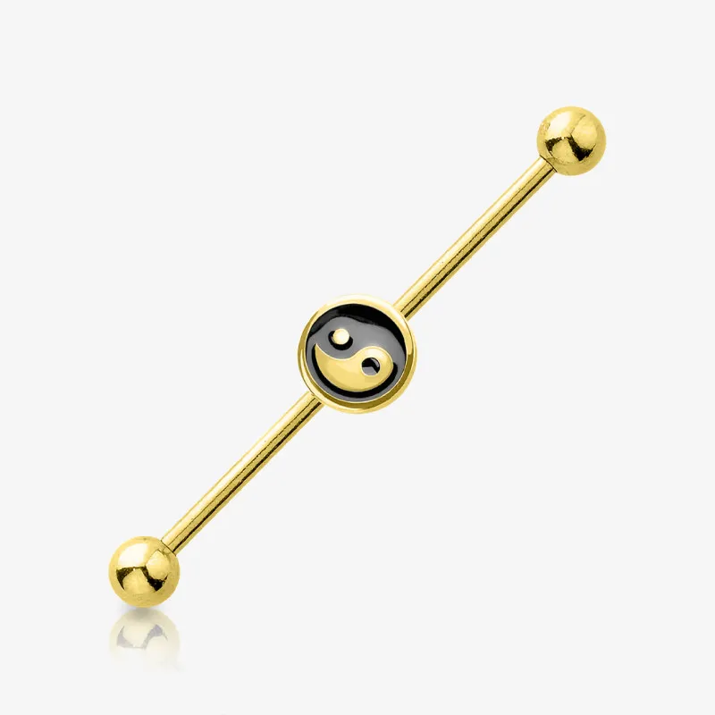 Piercing Transversal Ying Yang de Aço Cirúrgico Dourado