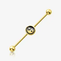 Piercing Transversal Ying Yang dourado em aço cirúrgico