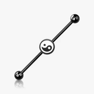 Piercing Transversal Ying Yang de aço preto com símbolo yin yang central