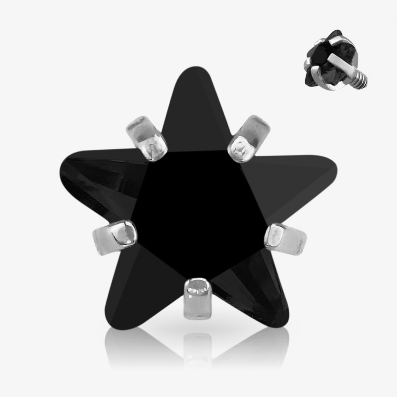 Estrela de Zircônia Preta cravada para base microdermal em aço cirúrgico