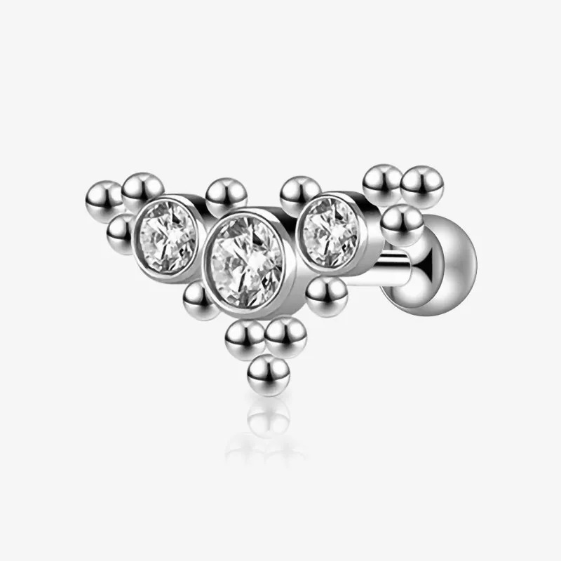 Piercing Cartilagem Coroa com Zircônias em Aço Cirúrgico