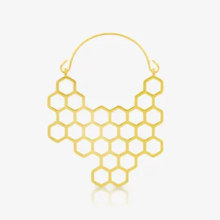 Brinco Dourado Colmeia Unidade com formato hexagonal moderno e acabamento polido