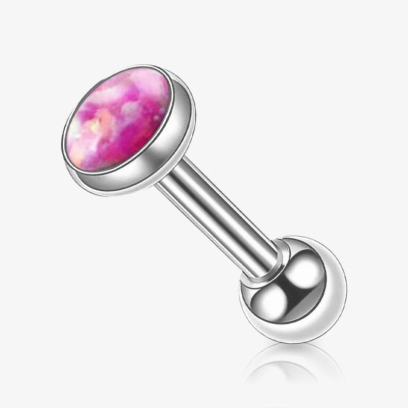 Piercing Barbell Opala Rosa com bolinhas em aço cirúrgico