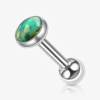 Piercing Barbell Opala Verde em aço cirúrgico com acabamento polido