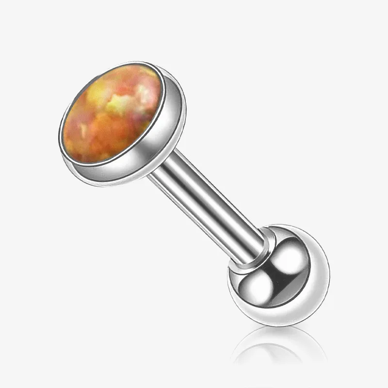 Piercing Barbell Opala Laranja em aço cirúrgico, design exclusivo e acabamento brilhante.
