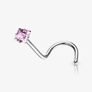 Piercing Nariz U Zircônia Rosa Quadrada Cravada - Piercings de Nariz