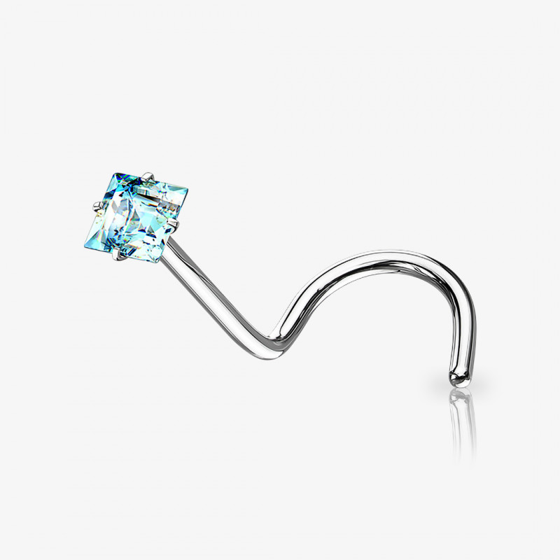 Piercing Nariz U Zircônia azul quadrada cravada no aço cirúrgico