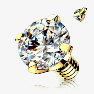 Zircônia Cravada Base Microdermal em Aço Cirúrgico Dourado