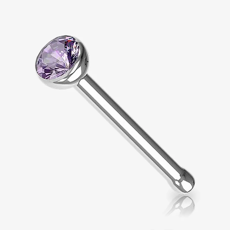 Piercing Nariz Reto Strass prateado em aço cirúrgico com detalhe brilhante